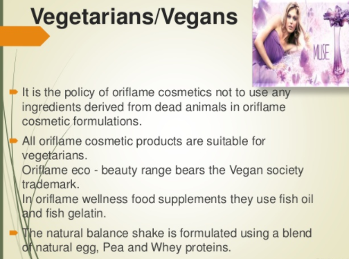 Oriflame Products Are Vegans and are 100 % Suitable for Vegetarians -  Oriflame Review