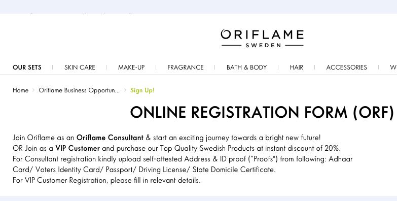 register new member in oriflame website main